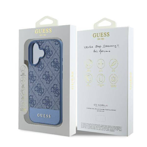 Housse pour Apple iPhone 16, Guess, 4G Bottom Stripe, Bleue