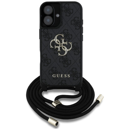 Custodia per Apple iPhone 16, Guess, 4G CBDY Big Logo con Cinturino, Nera