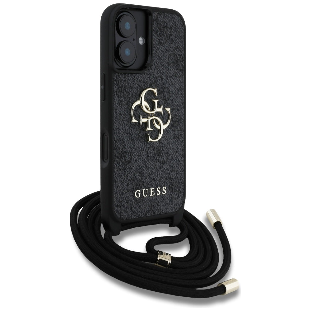 Custodia per Apple iPhone 16, Guess, 4G CBDY Big Logo con Cinturino, Nera