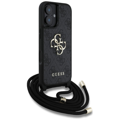 Custodia per Apple iPhone 16, Guess, 4G CBDY Big Logo con Cinturino, Nera