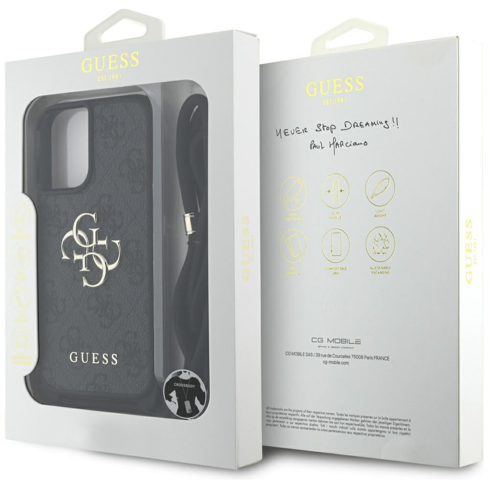 Custodia per Apple iPhone 16, Guess, 4G CBDY Big Logo con Cinturino, Nera