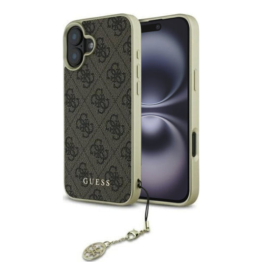 Étui pour Apple iPhone 16, Guess, 4G Charm, Marron