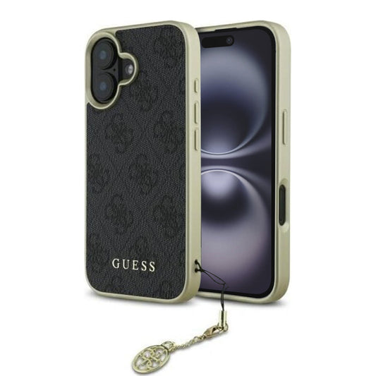 Étui pour Apple iPhone 16, Guess, 4G Charm, Noir