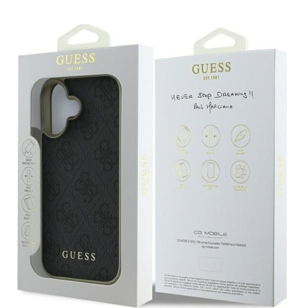 Custodia per Apple iPhone 16, Guess, 4G Charm, Nera