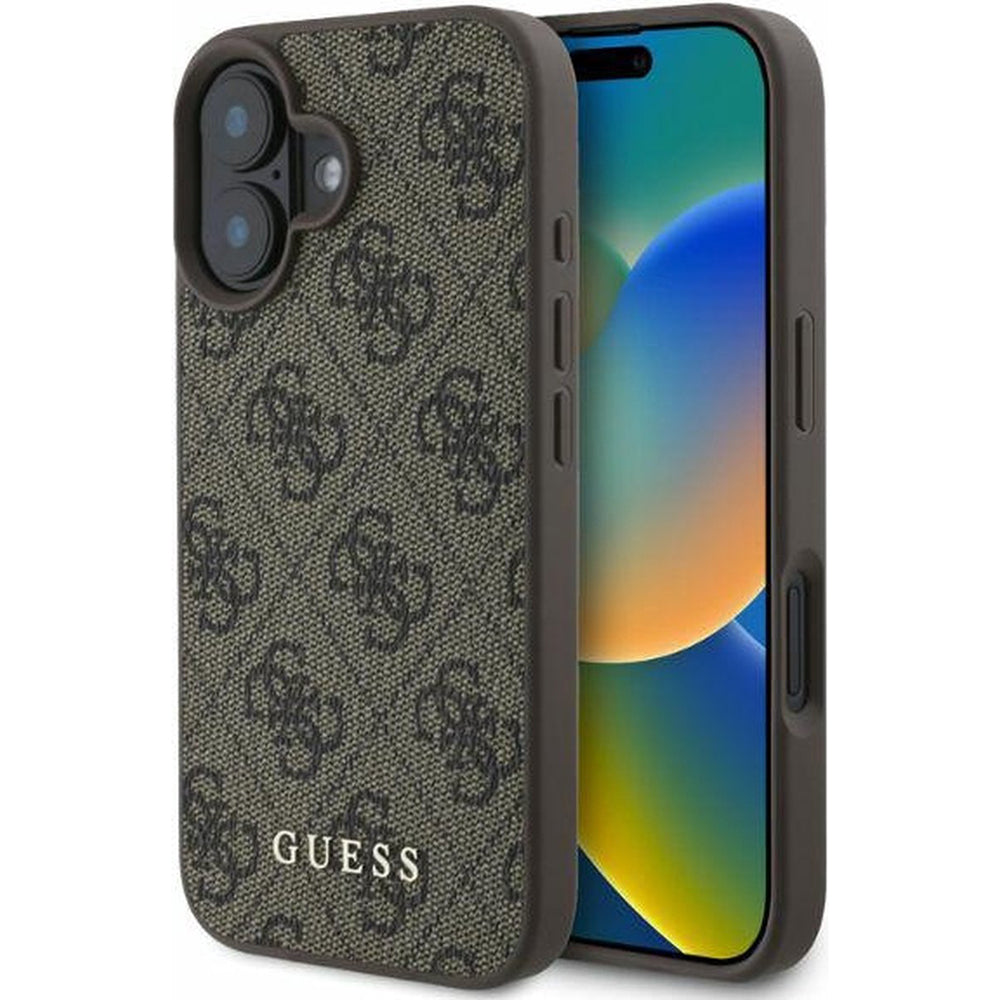Custodia per Apple iPhone 16, Guess, 4G Classic, Marrone