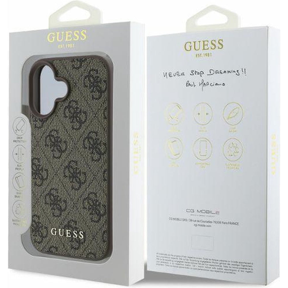 Custodia per Apple iPhone 16, Guess, 4G Classic, Marrone