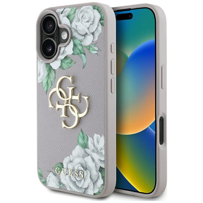 Custodia per Apple iPhone 16, Guess, 4G Grained Roses Big Logo, Viola