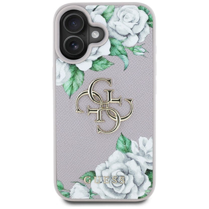 Custodia per Apple iPhone 16, Guess, 4G Grained Roses Big Logo, Viola