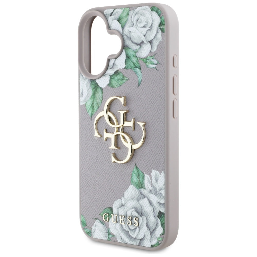 Custodia per Apple iPhone 16, Guess, 4G Grained Roses Big Logo, Viola