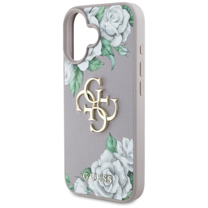 Custodia per Apple iPhone 16, Guess, 4G Grained Roses Big Logo, Viola