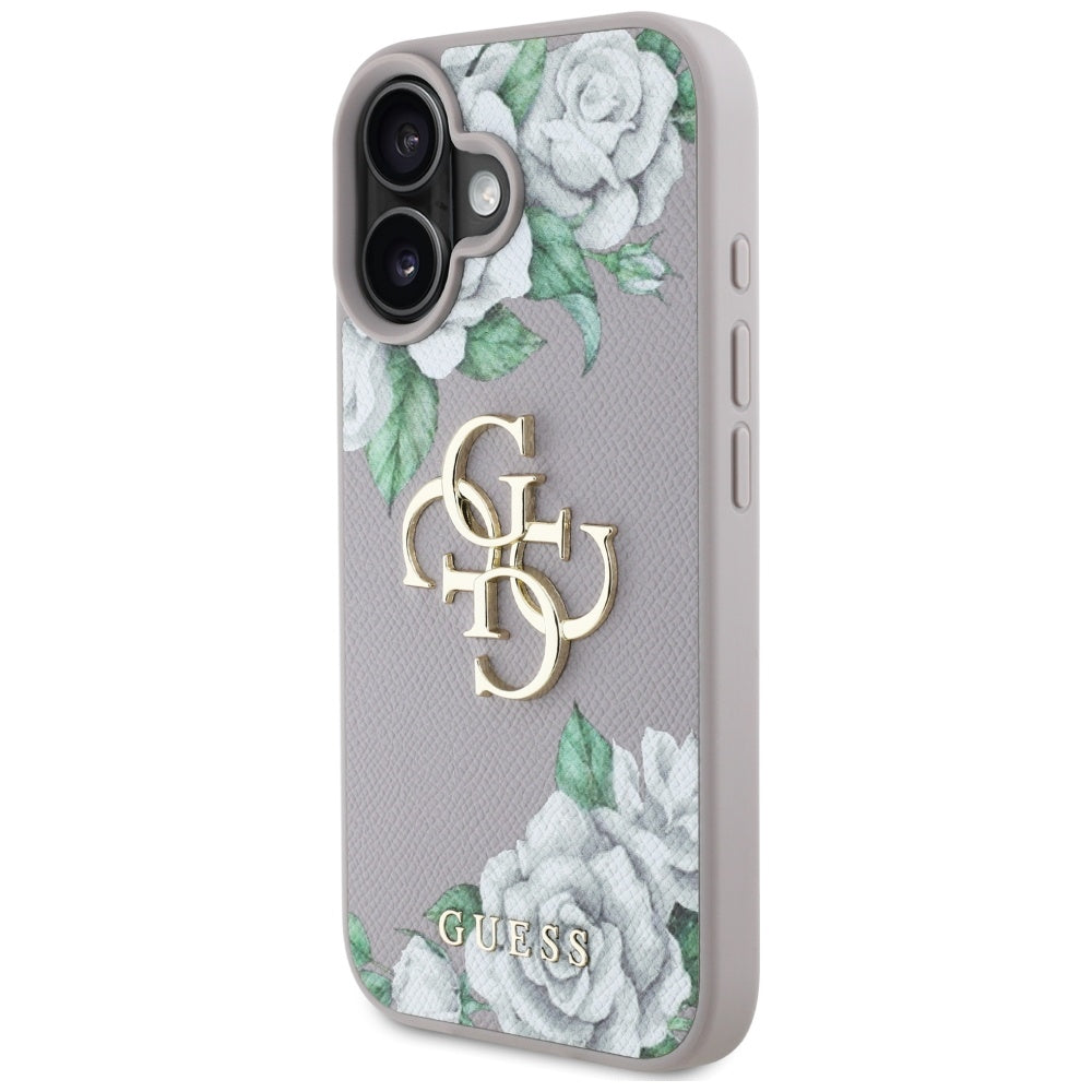 Custodia per Apple iPhone 16, Guess, 4G Grained Roses Big Logo, Viola