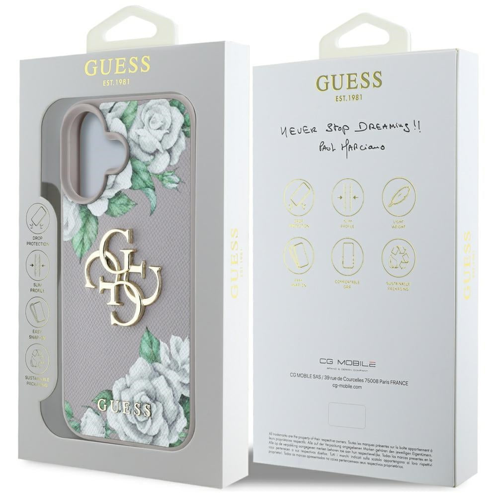 Custodia per Apple iPhone 16, Guess, 4G Grained Roses Big Logo, Viola