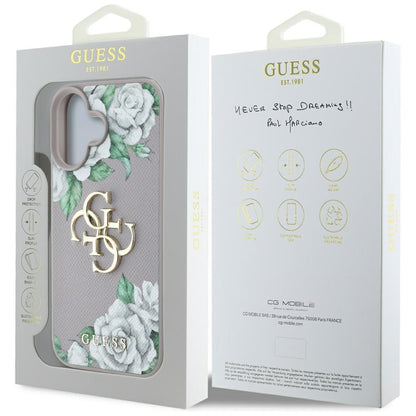 Custodia per Apple iPhone 16, Guess, 4G Grained Roses Big Logo, Viola