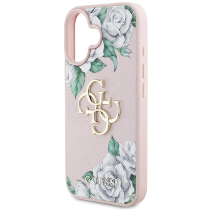 Custodia per Apple iPhone 16, Guess, 4G Grained Roses Big Logo, Rosa