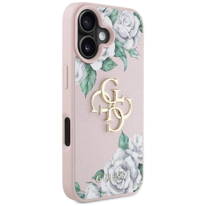 Custodia per Apple iPhone 16, Guess, 4G Grained Roses Big Logo, Rosa