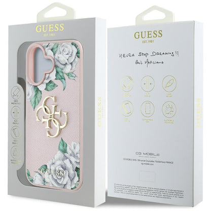 Custodia per Apple iPhone 16, Guess, 4G Grained Roses Big Logo, Rosa
