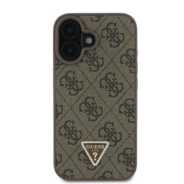 Custodia per Apple iPhone 16, Guess, 4G Triangle Strass, Marrone