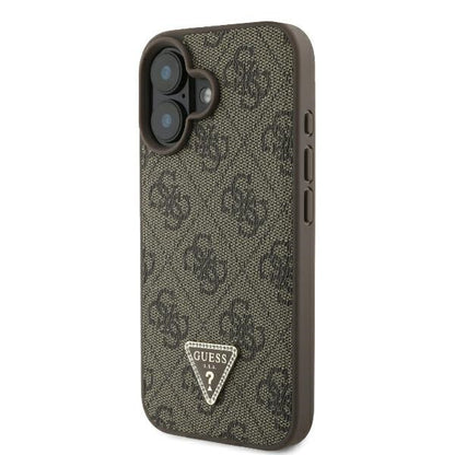 Custodia per Apple iPhone 16, Guess, 4G Triangle Strass, Marrone