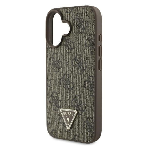 Custodia per Apple iPhone 16, Guess, Crossbody 4G Triangle Strass, Marrone