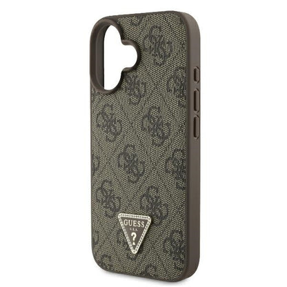 Custodia per Apple iPhone 16, Guess, Crossbody 4G Triangle Strass, Marrone