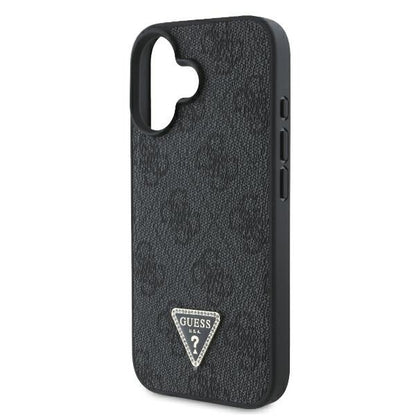 Custodia per Apple iPhone 16, Guess, Crossbody 4G Triangle Strass, Nera