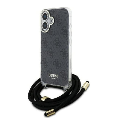 Case for Apple iPhone 16, Guess, Crossbody Cord 4G Print, Black