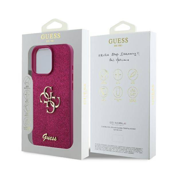 Étui pour Apple iPhone 16, Guess, Fixed Glitter Big 4G, Violet
