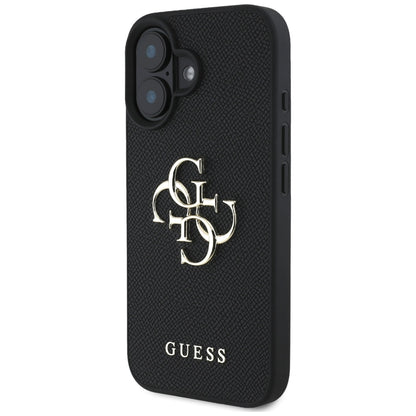 Case for Apple iPhone 16, Guess, Grained Big 4G Logo Small Classic Logo, Black
