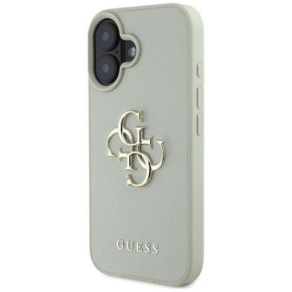Custodia per Apple iPhone 16, Guess, Grained Big 4G Logo Small Classic Logo, Verde