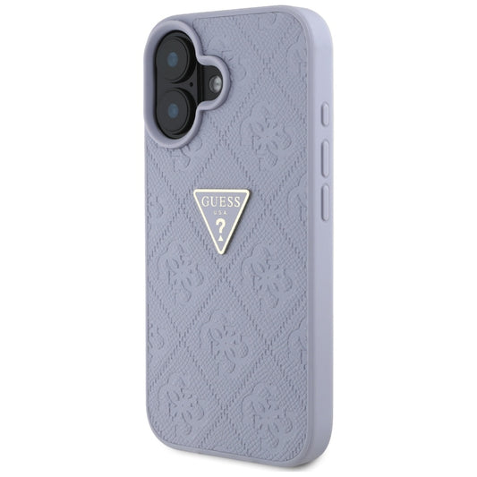 Hülle für Apple iPhone 16, Guess, Hot Stamp 4G Pattern Triangle Logo, Helles Lila