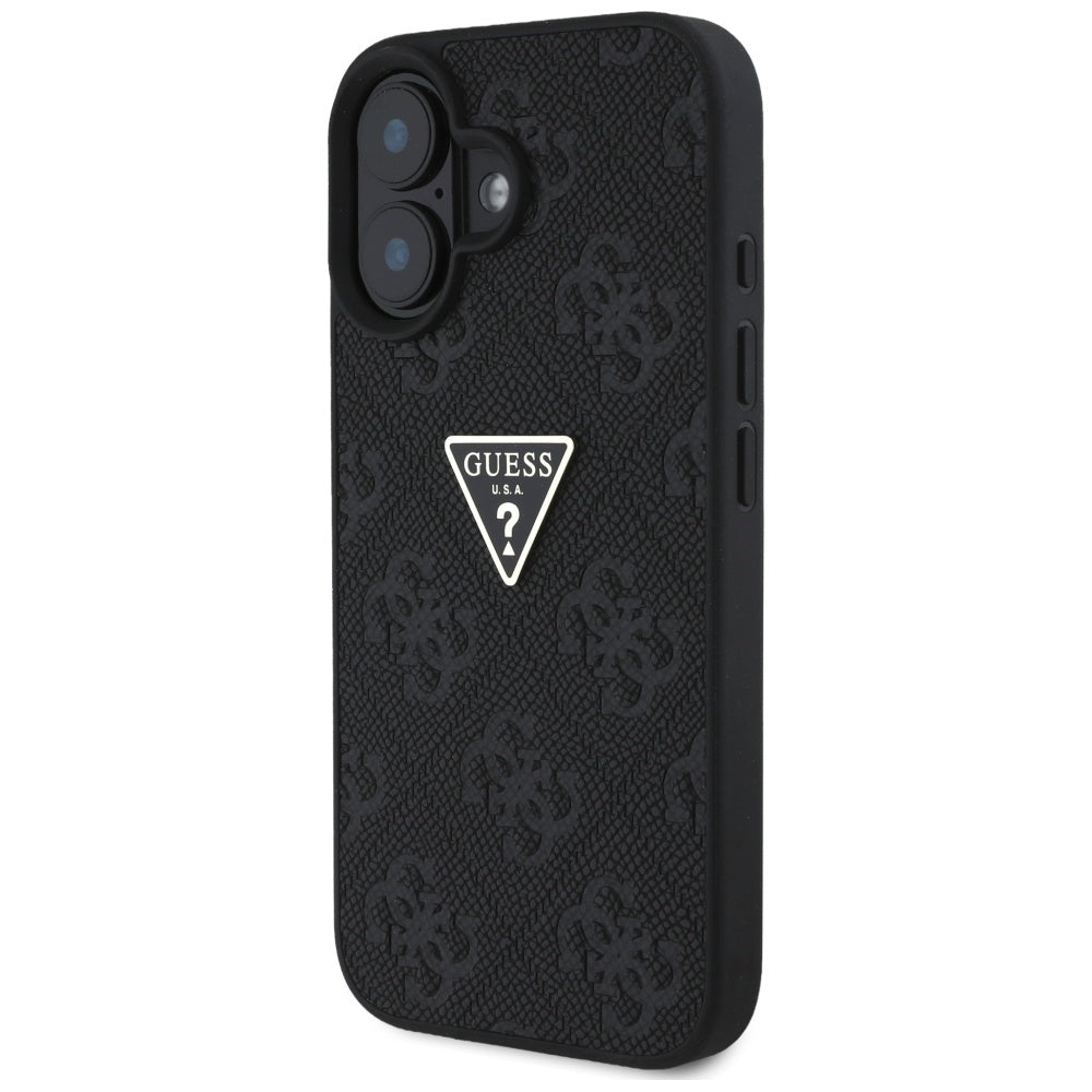 Étui pour Apple iPhone 16, Guess, Hot Stamp 4G Pattern Triangle Logo, Noir