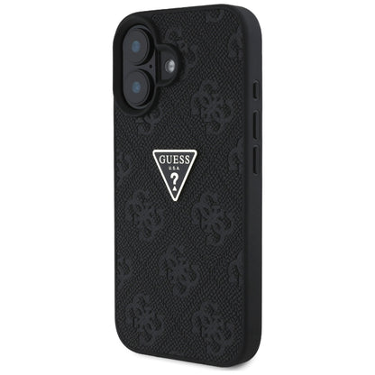 Étui pour Apple iPhone 16, Guess, Hot Stamp 4G Pattern Triangle Logo, Noir
