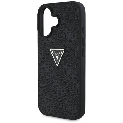 Étui pour Apple iPhone 16, Guess, Hot Stamp 4G Pattern Triangle Logo, Noir