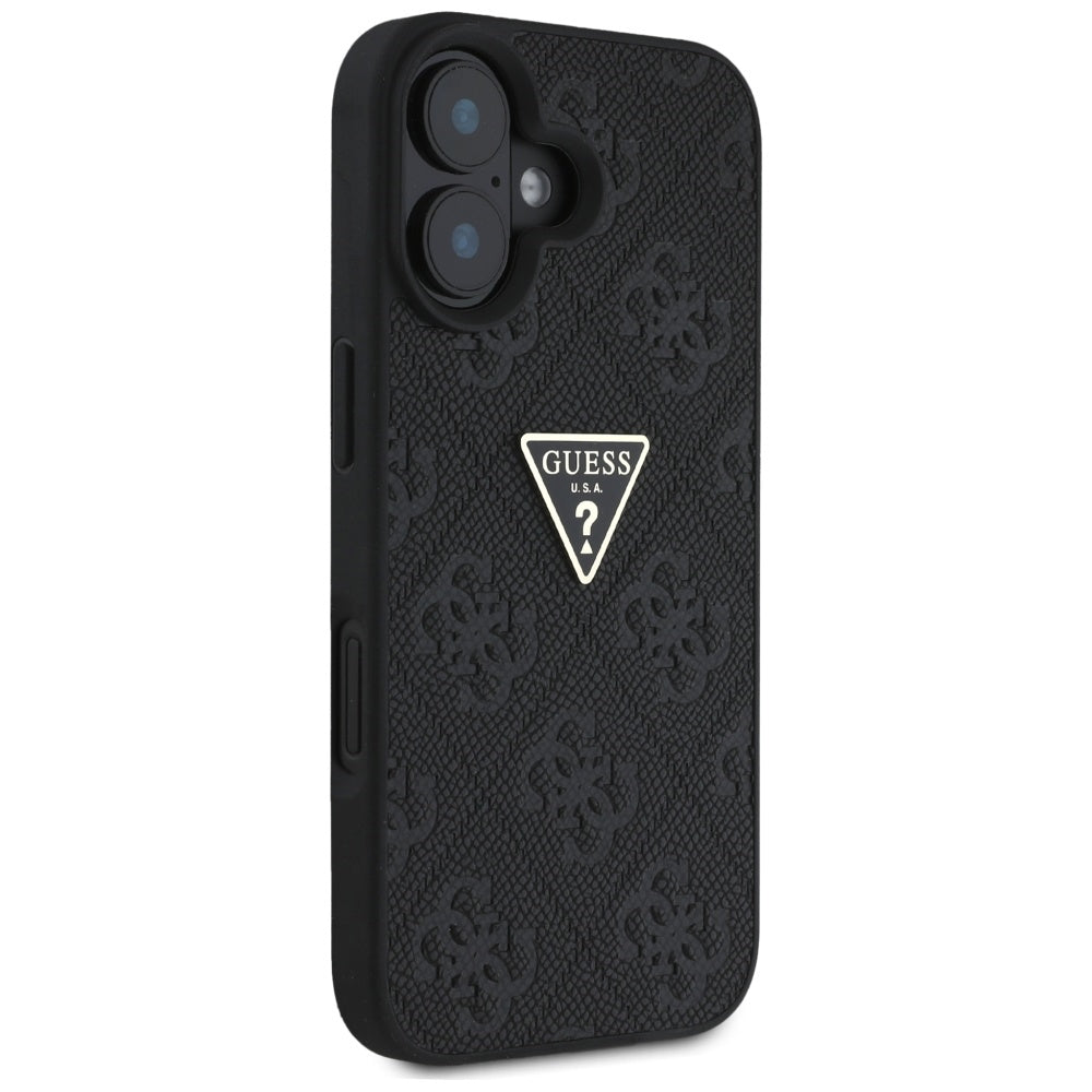 Étui pour Apple iPhone 16, Guess, Hot Stamp 4G Pattern Triangle Logo, Noir