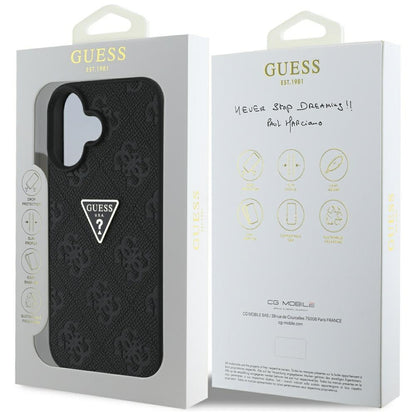 Étui pour Apple iPhone 16, Guess, Hot Stamp 4G Pattern Triangle Logo, Noir