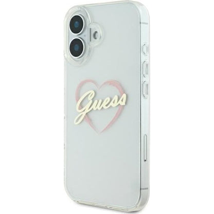 Hülle für Apple iPhone 16, Guess, IML Heart, Transparent
