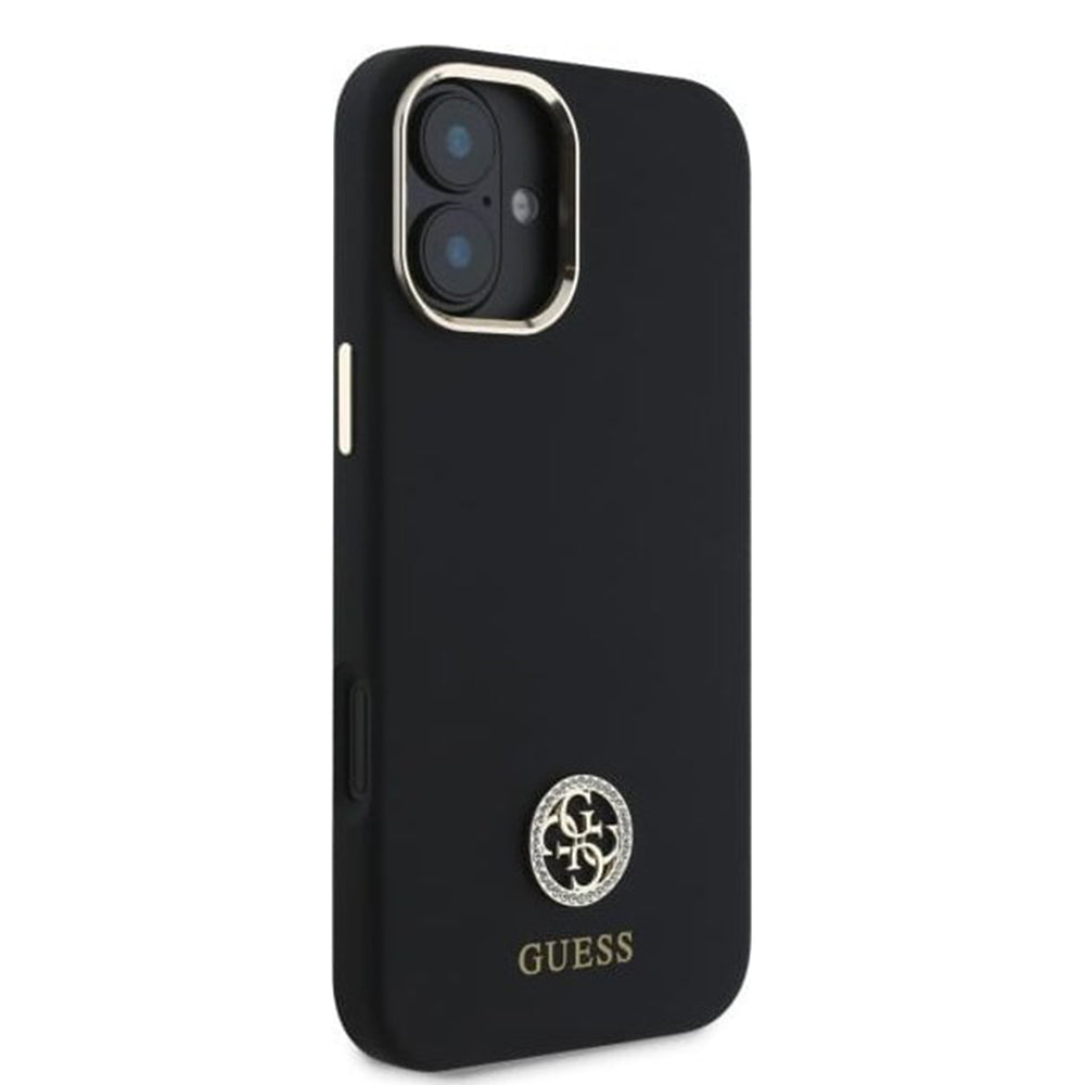 Custodia per Apple iPhone 16, Guess, Logo Strass 4G, Nera