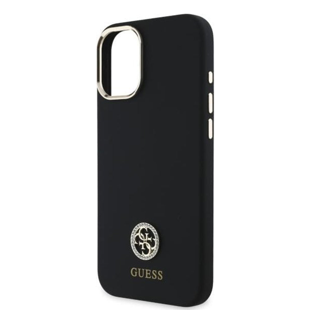 Custodia per Apple iPhone 16, Guess, Logo Strass 4G, Nera