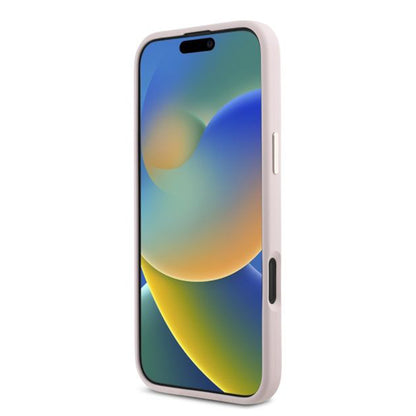 Hülle für Apple iPhone 16, Guess, Script Metal Logo & Rahmen, Rosa