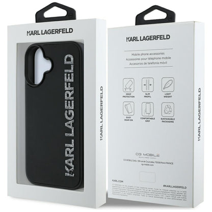 Custodia per Apple iPhone 16, Karl Lagerfeld, 3D Rubber Elongated Glitter Logo, Nera
