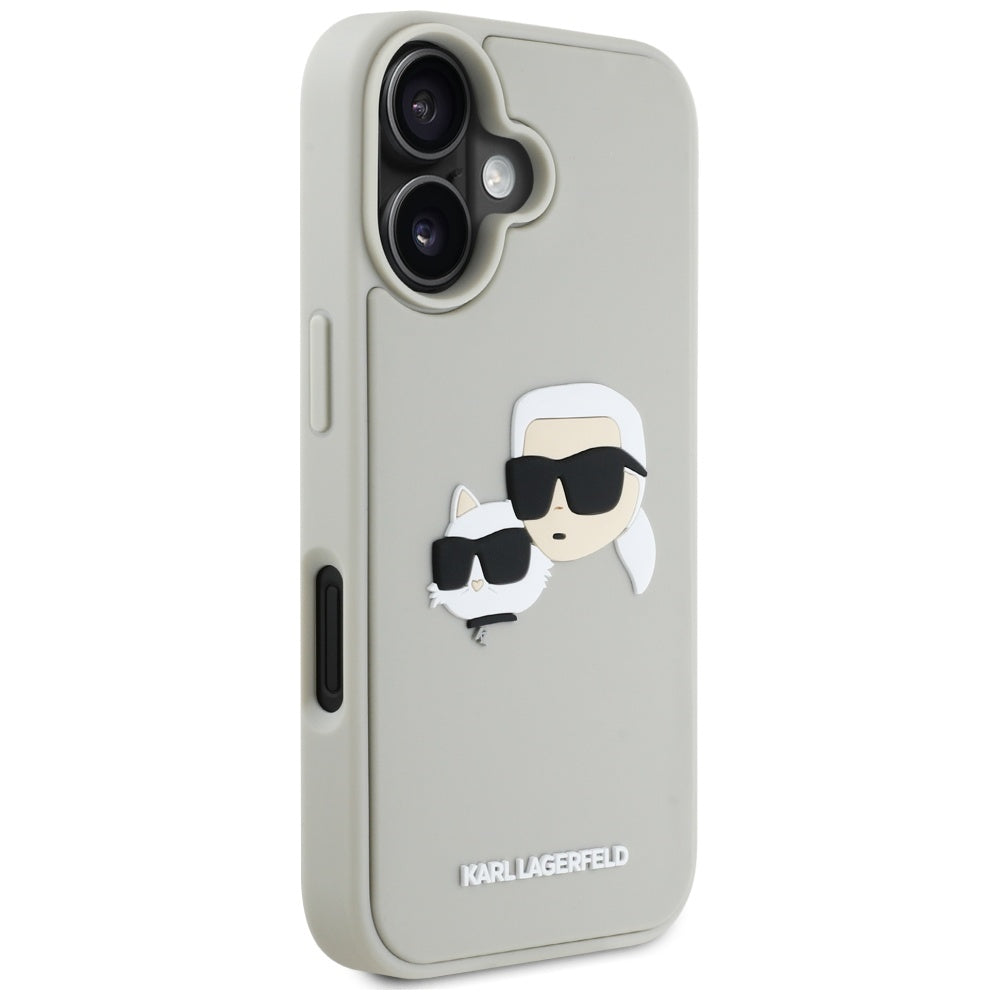 Étui pour Apple iPhone 16, Karl Lagerfeld, 3D Rubber Karl & Choupette, Beige