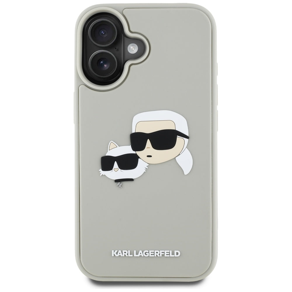 Étui pour Apple iPhone 16, Karl Lagerfeld, 3D Rubber Karl & Choupette, Beige