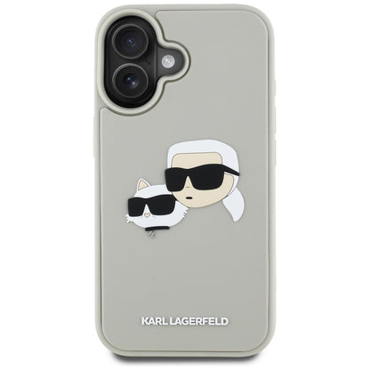Étui pour Apple iPhone 16, Karl Lagerfeld, 3D Rubber Karl & Choupette, Beige