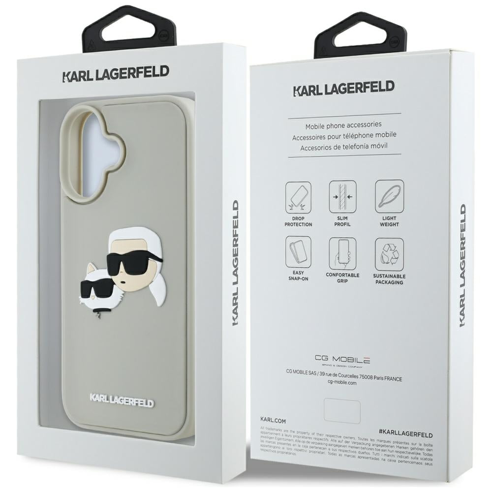 Étui pour Apple iPhone 16, Karl Lagerfeld, 3D Rubber Karl & Choupette, Beige