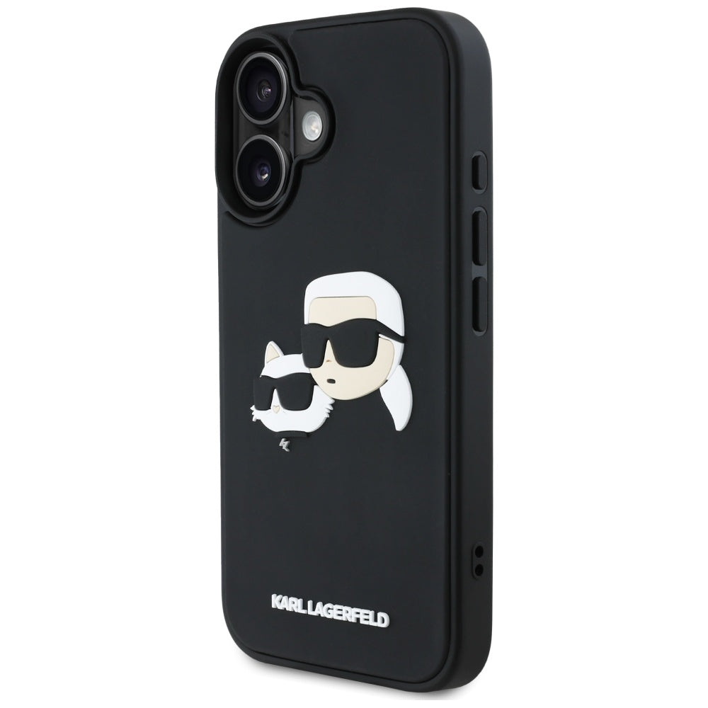 Étui pour Apple iPhone 16, Karl Lagerfeld, 3D Rubber Karl & Choupette, Noir