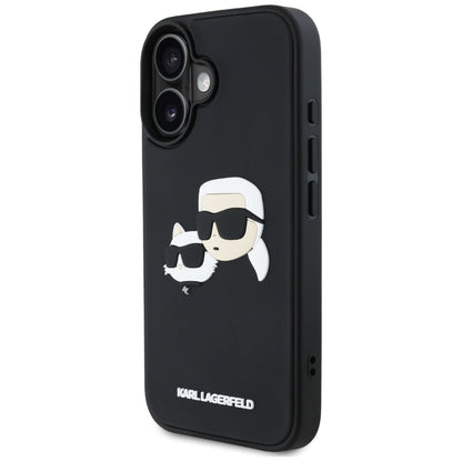 Étui pour Apple iPhone 16, Karl Lagerfeld, 3D Rubber Karl & Choupette, Noir