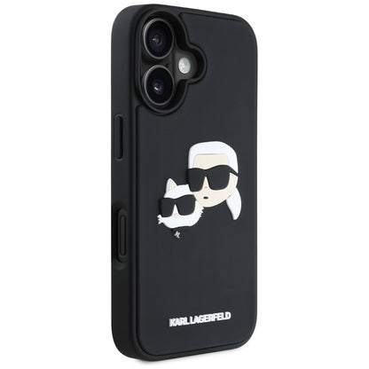 Étui pour Apple iPhone 16, Karl Lagerfeld, 3D Rubber Karl & Choupette, Noir