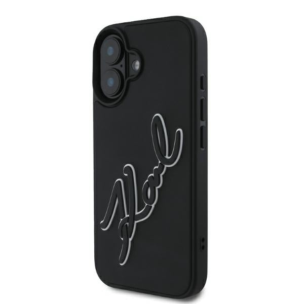 Hülle für Apple iPhone 16, Karl Lagerfeld, 3D Rubber Signature, Schwarz