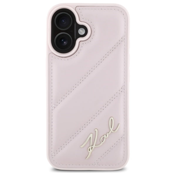 Custodia per Apple iPhone 16, Karl Lagerfeld, Diagonal Quilted Script, Rosa