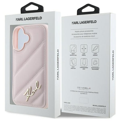 Custodia per Apple iPhone 16, Karl Lagerfeld, Diagonal Quilted Script, Rosa